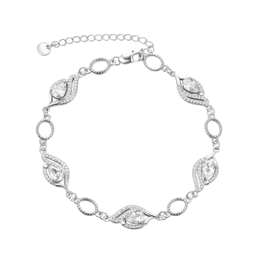 PRAYMOS April Birthstone Armbänder für Frauen Mom Mutter Großmutter Sterling Silber Frauen Armbänder Birne Form Armband Birthstone Schmuck Geschenke von PRAYMOS