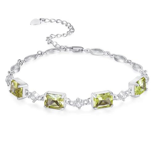 PRAYMOS August Birthstone Armbänder für Frauen Mom Mother's Grandma Sterling Silber Frauen Armbänder Baguette Armband Peridot Birthstone Schmuck Geschenke von PRAYMOS