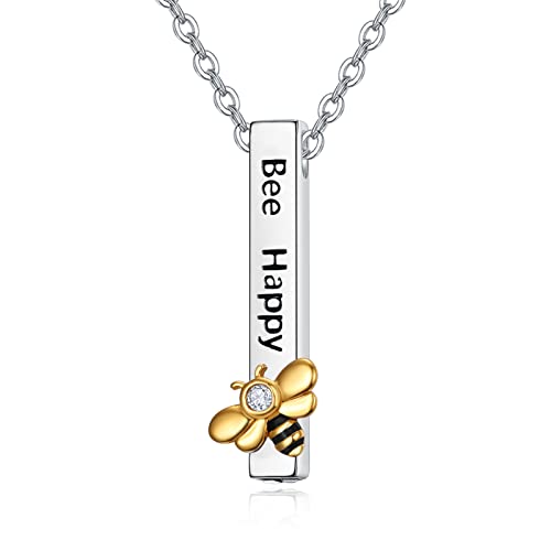PRAYMOS Biene Urne Halskette Feuerbestattung Anhänger 925 Sterling Silber Kette Bee Happy Asche Memorial Schmuck Geschenk für Menschliche Haustiere Asche von PRAYMOS