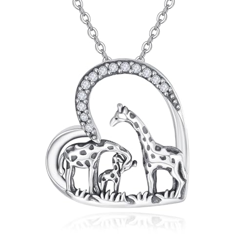 PRAYMOS Giraffen Familien Halskette aus Sterlingsilber süßer Tieranhänger Geschenk für Liebhaber Tochter Mutter Schmuckanhänger von PRAYMOS