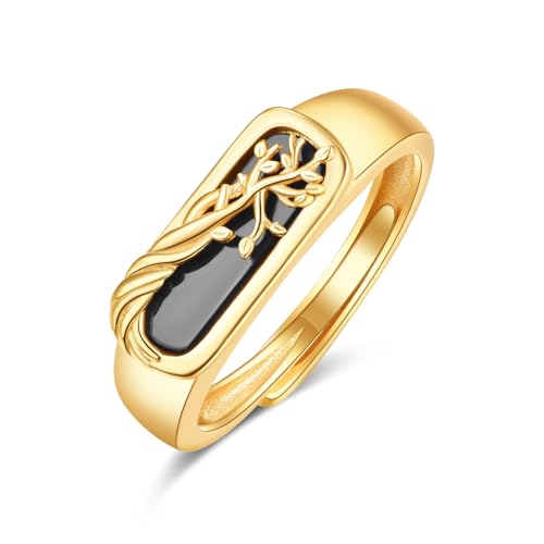 Schwarzer Onyx Siegelring Minimalistischer Baum des Lebens Statement Ring Chunky Gold Herrenring Geschenk für Ihn Größe 8 von PRAYMOS