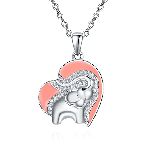 PRAYMOS Elefant Herz Halskette 925 Sterling Silber Süßer Tier Anhänger Glücks Schmuck Glänzender Zirkonia Geburtstag Weihnachts Geschenke für Damen Mädchen Mama von PRAYMOS