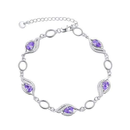 PRAYMOS Februar Birthstone Armbänder für Frauen Mom Mutter Großmutter Sterling Silber Frauen Armbänder Birne Form Armband Amethys Birthstone Schmuck Geschenke von PRAYMOS