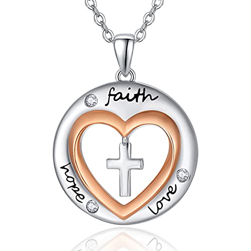PRAYMOS Glaube Liebe Hoffnung kette Halskette 925 Sterling Silber Herz Anhänger Schmuck Jesus Christlich Geschenke für Damen Herren Unisex 18 + 2" Verstellbarer Kette … von PRAYMOS