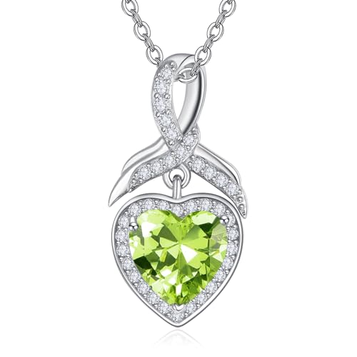 PRAYMOS Herz Kette Silber 925 Herz Anhänger, Kette Mit Herz Cubic Zirkonia August Birthstone Herz Kette Damen von PRAYMOS