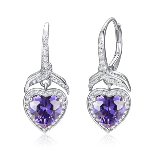 PRAYMOS Herz Ohrringe Damen Ohrringe Silber 925 Februar Amethyst Geburtsstein Ohrringe Silber Ohrringe von PRAYMOS