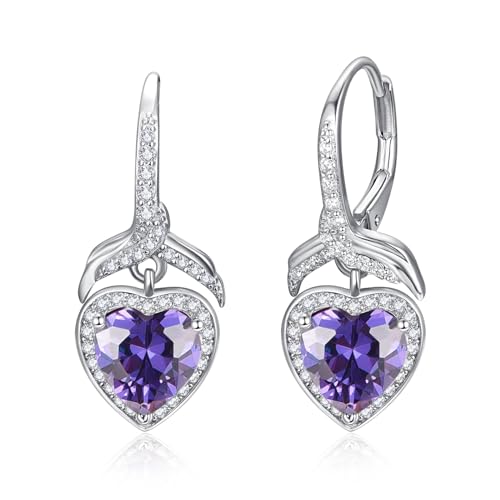 PRAYMOS Herz Ohrringe Damen Silber 925 Februar Amethyst Geburtsstein Ohrringe von PRAYMOS