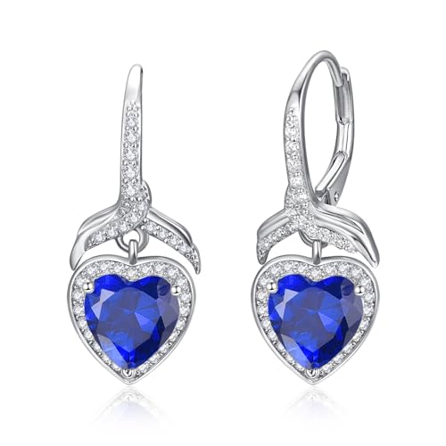 PRAYMOS Herz Ohrringe Damen Silber 925 September Geburtsstein Creolen von PRAYMOS