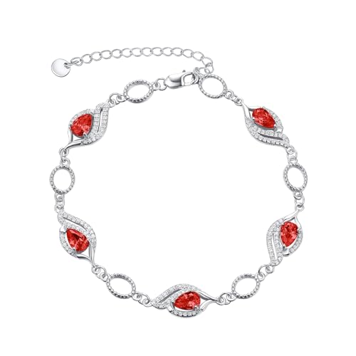 PRAYMOS Juli Birthstone Armbänder für Frauen Mutter Mutter Großmutter Sterling Silber Frauen Armbänder Birne Form Armband Birthstone Schmuck Geschenke von PRAYMOS