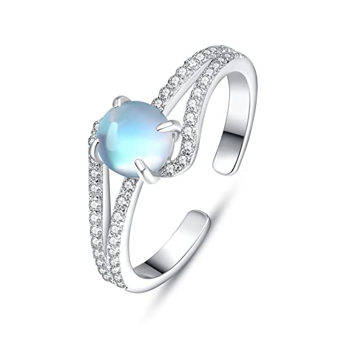 PRAYMOS Kreis Mondstein Daumen Ring 925 Sterling Silber Verstellbarer Ringe Zirkonia Juni Geburtsstein Schmuck Geburtstags Geschenke für Damen Frauen Mädchen Freundin von PRAYMOS