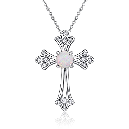 PRAYMOS Kreuz Halskette Opal 925 Sterling Silber Halskette für Frauen Mädchen Weihnachts Halskette Geschenk für Sie Damen von PRAYMOS