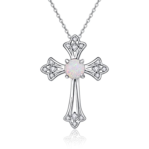 Kreuz Halskette Mondstein 925 Sterling Silber Halskette für Frauen Mädchen Weihnachts Halskette Geschenk für Sie (Opal kreuz kette) von PRAYMOS