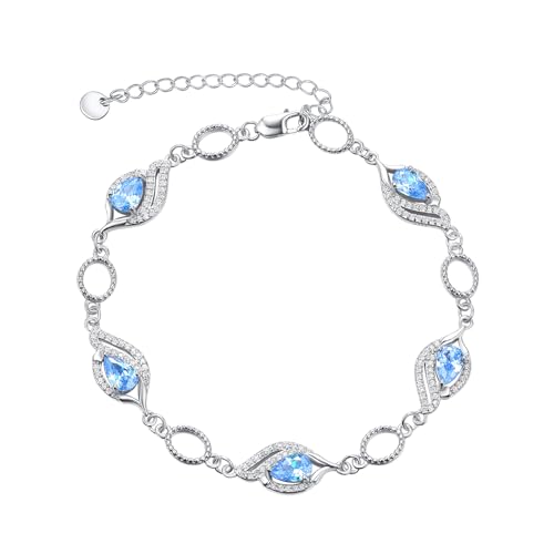 PRAYMOS März Birthstone Armbänder für Frauen Mom Mutter Großmutter Sterling Silber Frauen Armbänder Birne Form Armband Birthstone Schmuck Geschenke von PRAYMOS