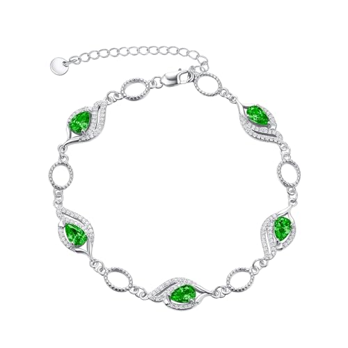 PRAYMOS Mai Birthstone Armbänder für Frauen Mom Mutter Großmutter Sterling Silber Frauen Armbänder Birne Form Armband Birthstone Schmuck Geschenke von PRAYMOS
