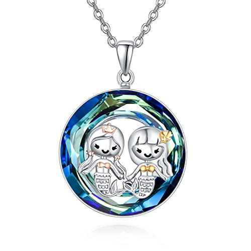 PRAYMOS Meerjungfrauen Halskette 925 Sterling Silber Meeresthema Kristall Anhänger Kette Schwester Schmuck Geburtstags Geschenk für Damen Frauen von PRAYMOS