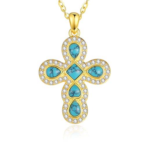 PRAYMOS Natürliche Türkis Halskette Boho Perle Sterlingsilber Kreuz Vintage Statement Anhänger handgefertigte Türkis Western Halsketten Schmuck Geschenk für Frauen Mutter von PRAYMOS