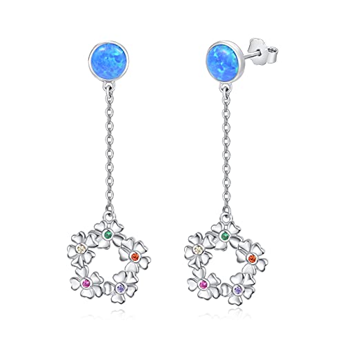 PRAYMOS Opal Ohrstecker für Damen 925 Sterling Silber Ohrhänger Bunte Geburtssteine Blume Tropfen Ohrringe Schmuck Hypoallergen Geburtstags Geschenk für Frauen Mädchen (A-Opal Bunte) von PRAYMOS