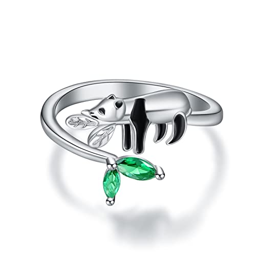PRAYMOS Panda Ringe 925 Sterling Silber Schöner Panda Bambus Verstellbarer Offener Ring Hypoallergen Tier Schmuck Geburtstag Geschenke für Damen von PRAYMOS