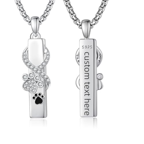 PRAYMOS Personalisierter Feuerbestattungsschmuck Pfoten Urnen Halskette für Asche Anhänger Zylinder Andenken Gedenkmedaillons Aschehalter für Frauen Männer Haustier Katze Hundeliebhaber von PRAYMOS