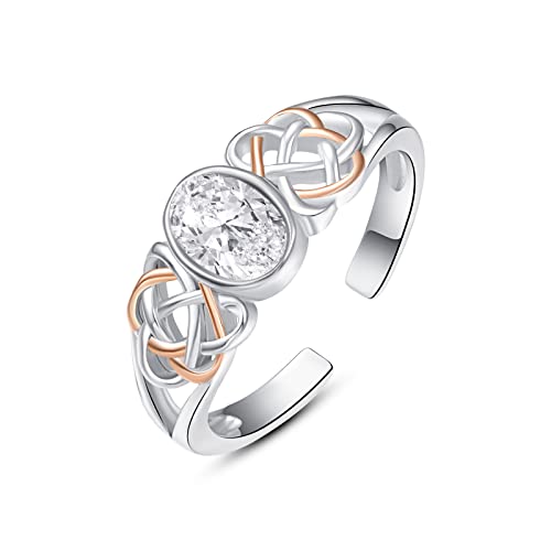 PRAYMOS Weißer Diamant Ring 925er Sterlingsilber Geburtsstein ring Türkisfarbener für Damen Mädchen keltischer Knoten Offener Verstellbarer Daumenring von PRAYMOS