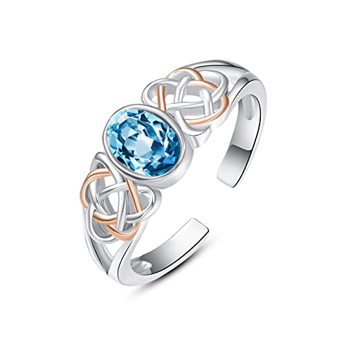 PRAYMOS Ring aus 925er Sterlingsilber Geburtssteinring türkisfarbener moosweißer Opalring für Frauen Mädchen keltischer Knoten offener verstellbarer Daumenring von PRAYMOS