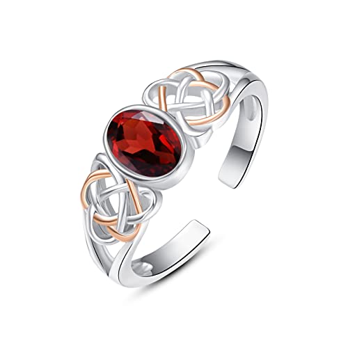 PRAYMOS Rubinring Juli Rot 925er Sterlingsilber Geburtssteinring für Frauen und Mädchen Edelsteinring keltischer Knoten Statement Ring oval offener Geburtstagsschmuck von PRAYMOS