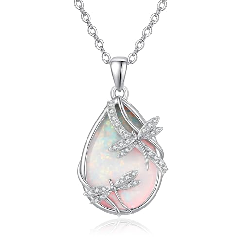 PRAYMOS Libellen Geschenke für Frauen Opal Halskette für Frauen Libellen Halskette 925er Sterlingsilber Opal Anhänger Halsketten mit Drachenfliegen Schmuck Geschenke für die Tochter von PRAYMOS