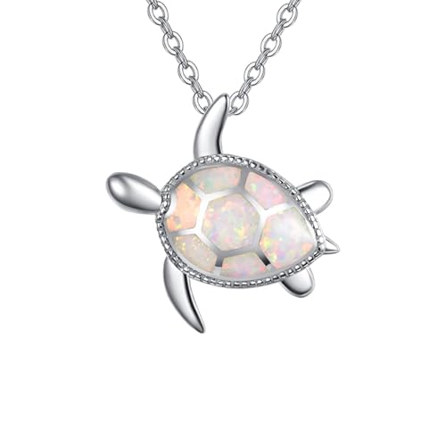 PRAYMOS Weißer Opal Schildkröte Halskette Sterling Silber S925 Nette Kette Anhänger Mutter Halskette Tochter Ocean Halskette für Frauen Mädchen Damen von PRAYMOS