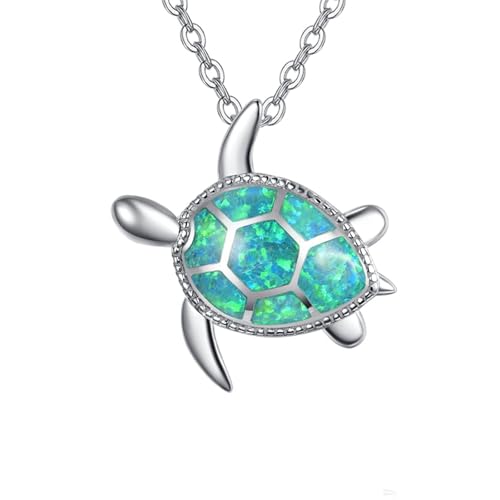 PRAYMOS Grüner Opal Schildkröte Halskette Sterling Silber S925 Tier Anhänger Ocean Kette für Frauen Mädchen Damen von PRAYMOS