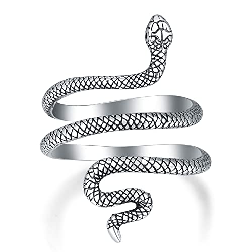 PRAYMOS Schlangenring 925 Sterlingsilber Einstellbarer Rings Bohemia Schlangen Ring Stapelbare Band Punk für Frauen Damen Herren Männer Unisex Schmuck von PRAYMOS