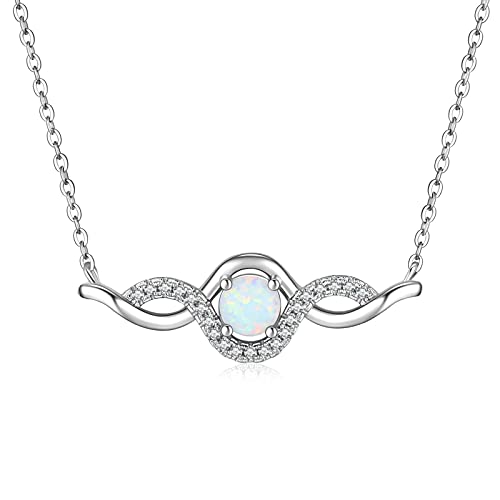 PRAYMOS Unendlichkeit Weißer Opal Anhänger Halskette 925 Sterling Silber Ketten Zierlicher Schmuck Geburtstags Geschenke für Ihre Damen Frauen 18 + 2 Zoll Verstellbare Kette von PRAYMOS