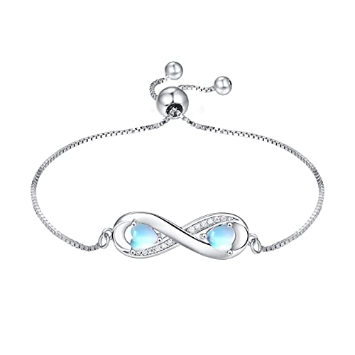 PRAYMOS Unendlichkeits Armbänder für Damen 925 Sterling Silber Herz Mondstein Armband Freundschafts Schmuck Geburtstags Geschenke für Schwestern Frauen mit Geschenkbox von PRAYMOS