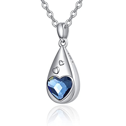 PRAYMOS Urne Halskette für Asche Feuerbestattung 925 Sterling Silber Blauer Wassertropfen Kristall Anhänger Andenken Schmuck Erinnerungs Geschenke für Herren Damen Männer Frauen von PRAYMOS