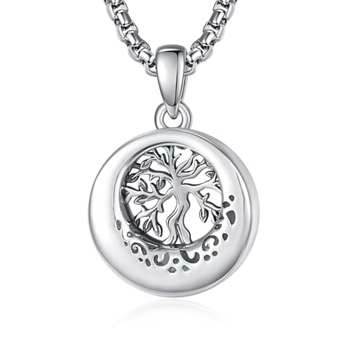PRAYMOS Urnen ketten mit Lebensbaum Motiv für Asche 925er Sterling silber Einäscherungs schmuck für Asche Erinnerungsschmuck Geschenk für Frauen Mutter Vater Männer von PRAYMOS