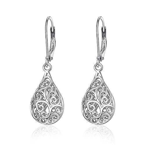 Filigran Träne Ohrringe 925 Sterling Silber Ohrstecker Mädchen Kinder Geburtsstein Drop Ohrstecker Pferde Schmuck für Mädchen Frauen Tochter Enkelin (B01-Filigran Träne Ohrringe Silber) von PRAYMOS