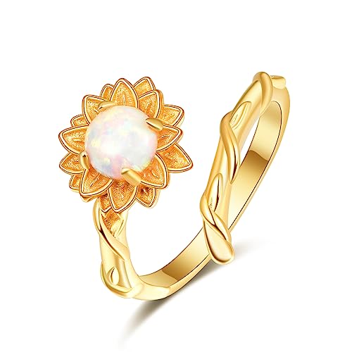 PRAYMOS Sonnenblumen Ring Frauen Ring Damen Silber 925 You Are My Sunshine Damen Ringe Gold Opal Ring von PRAYMOS