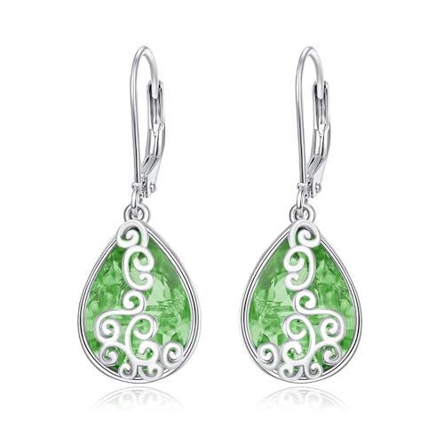 Tropfenförmige Brisur Ohrringe mit Geburtsstein Hakenohrring für Damen modischer 925er Sterlingsilber hypoallergener Schmuck tropfenförmiger filigraner Schmuck (08-Aug. Peridot) von PRAYMOS