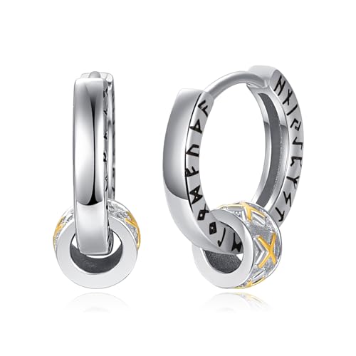 Unisex Creolen 925 Sterling Silber Wikinger Rune Schlafen Kreolen Ohrringe Ohrring Ohrschmuck Geschenk für Männer Frauen (Wikinger Runen Creolen) von PRAYMOS