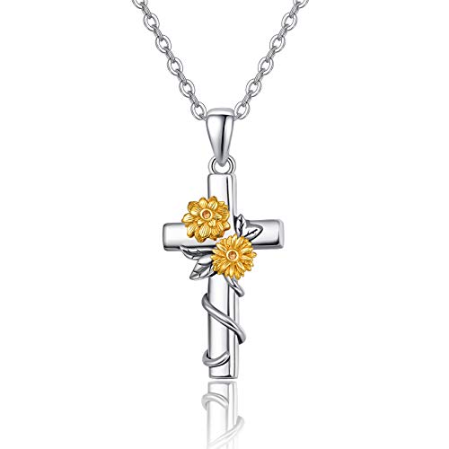 Urne Halskette für Asche Kette Feuerbestattung Schmuck Memorial Andenken Sonnenblumen Kreuz Halskette Medaillon Schmuck (kreuz kette) von PRAYMOS