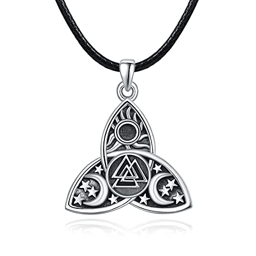 ViKing Halskette Valknut Anhänger 925 Sterling Silber Vegvisir Kette Wikinger Amulett für Damen Herren mit Leder Lange Chain 50cm von PRAYMOS