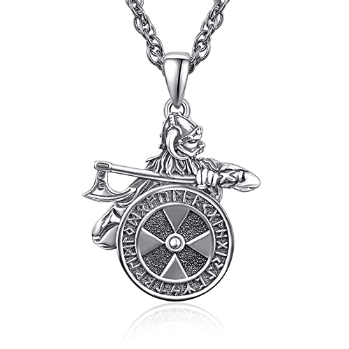 ViKing Rune Halskette Valknut Wikinger Anhänger 925 Sterling Silber Vegvisir Kette Wikinger Amulett für Damen Herren mit Leder Lange Chain 50cm von PRAYMOS