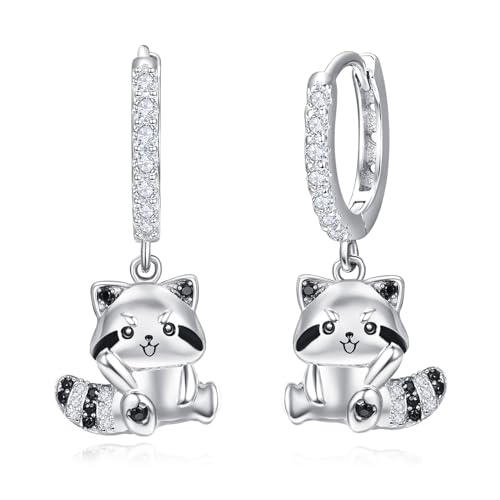 Waschbär Ohrringe 925er Sterlingsilber Creolen für Frauen Tierohrringe Sleeper Creolen süße Ohrringe Geburtstagsgeschenk von PRAYMOS