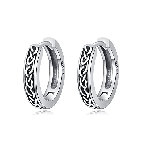 Wikinger Unisex Creolen 925 Silber Rune Viking Sleeper Ohrringe Ohrstecker Geschenke Vatertag Schmuck für Damen Herren Männer (04-silver celtic knot hoop) von PRAYMOS