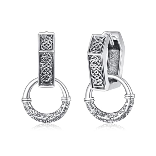Unisex Creolen 925 Sterling Silber Wikinger Rune Schlafen Kreolen Ohrringe Ohrring Ohrschmuck Geschenk für Männer Frauen (Keltischer Hängender Creolen) von PRAYMOS