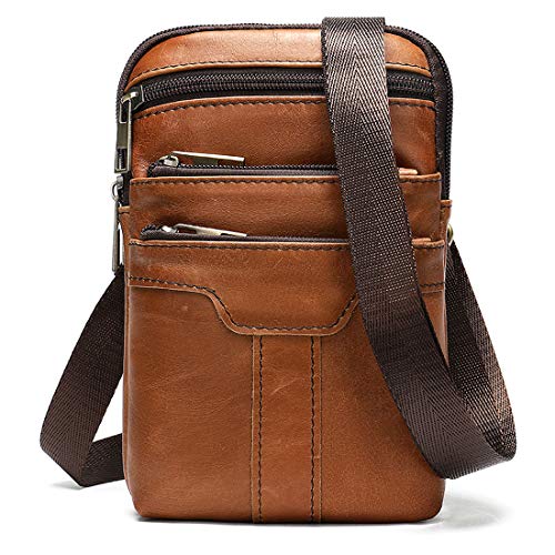 PRDECH Herren Handy Schultertasche Leder Braun, Leder Gürteltasche Handy, Handy Umhängetasche Herren zum Umhänge Kleine Handytasche Sling Schulter Rucksäcke Gürtel Hüfttasche Damen Geldbörse von PRDECH
