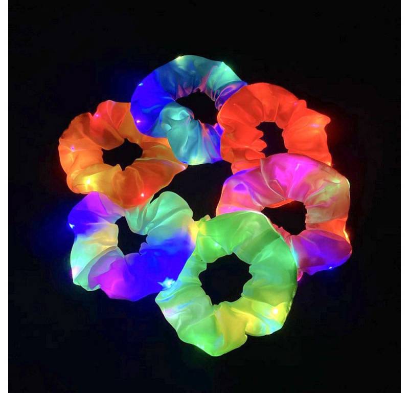 PRECORN Haargummi LED Haargummis 6 Stück Leuchtende Satin Scrunchies 3 Lichtmodi Party von PRECORN