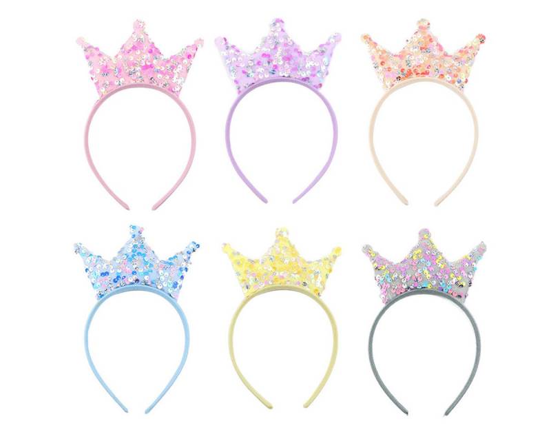 PRECORN Haarreif 6er Set Glitzer Kronen Haarreifen Pailletten Prinzessinnen Stirnband von PRECORN