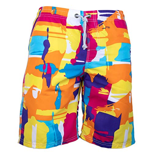 PREFER TO LIFE Herren-Boardshorts, schnell trocknende Bademode, Strandurlaub, Party, Bermuda, große Hose, Graffiti Gelb, M von PREFER TO LIFE