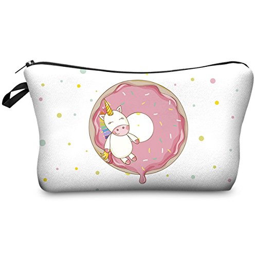 PREMYO Kosmetiktasche Klein für Handtasche - Schminktasche Damen Make Up Tasche - Federmappe Mädchen Etui Einhorn Donut von PREMYO