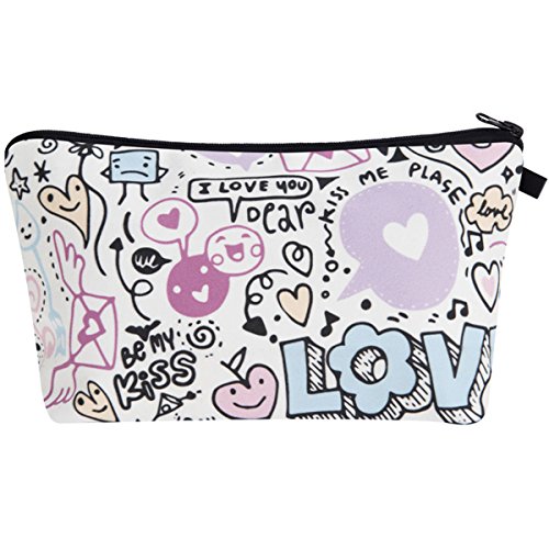 PREMYO Kosmetiktasche Klein für Handtasche - Schminktasche Damen Make Up Tasche - Federmappe Mädchen Etui Love Doodle von PREMYO